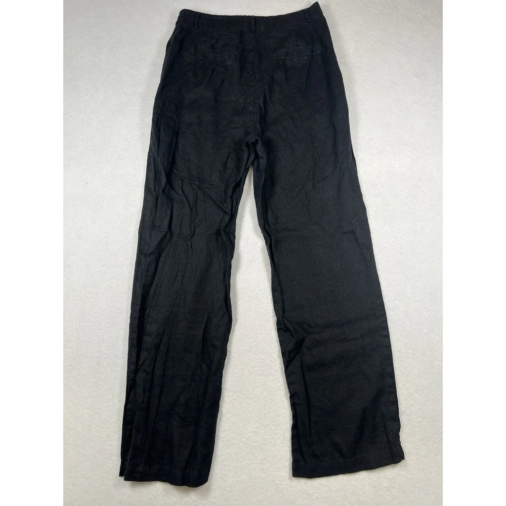 Reformation 100%‎ Linen Pants Women's 6 Black Straight Leg High Rise Pleated Zip